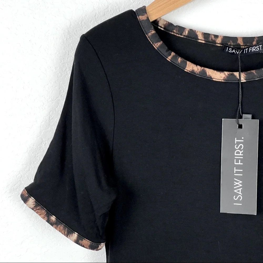 I Saw It First Dress Womens Size 6 Black Cheetah Print Crew Neck New with Tags - Picture 2 of 5